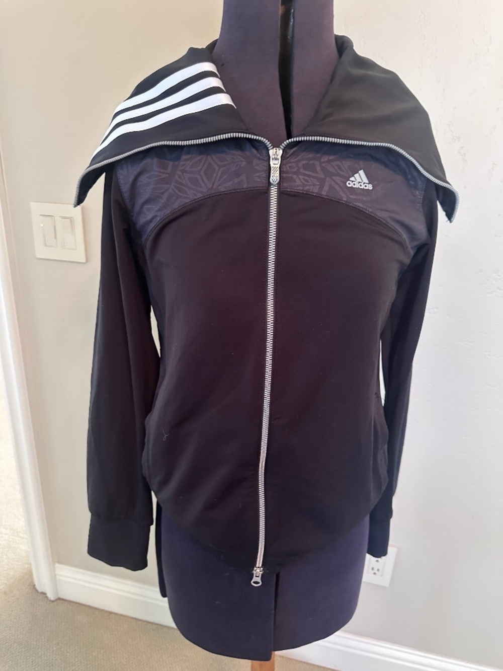 Adidas zipper jacket with exaggerated neck detail